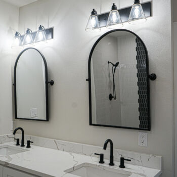 Grey and while quartz countertops installed by GWH Flooring in Wimberley